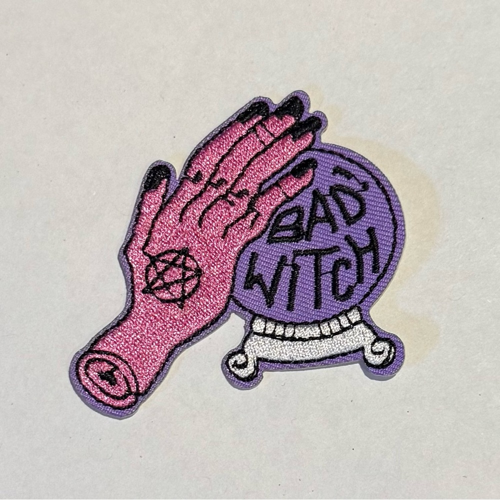 “Bad Witch” Crystal Ball Embroidered Patch – Pink Gothic Hand Whimsigoth - Picture 1 of 1